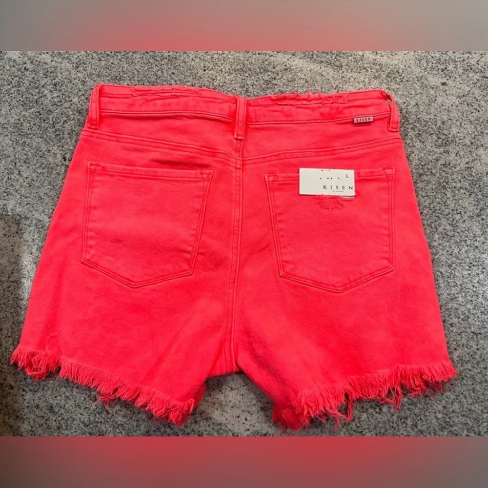 Women's Risen Coral Distressed Shorts - Picture 3 of 8